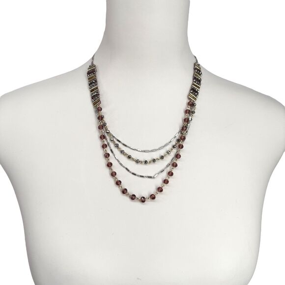 J. Jill Beaded Necklace Fringe Earrings Set Mixed Metal Faceted Iced Statement - Picture 3 of 15